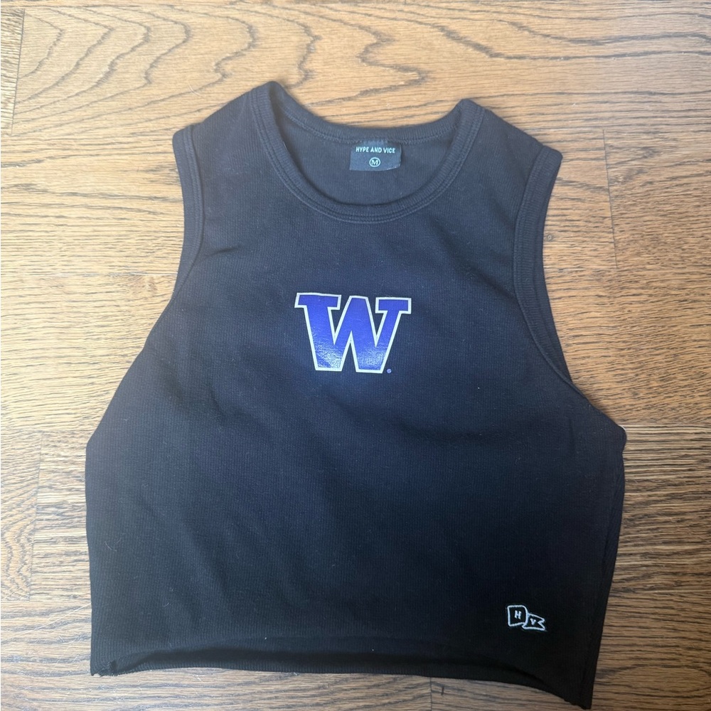 Hype and Vice Black Cropped Tank with Purple 'W' University of Washington Logo